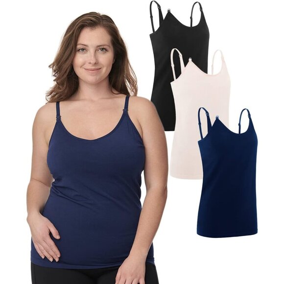 Nursing Cami Top Pack Maternity Breastfeeding Tanks with Built-in Bra